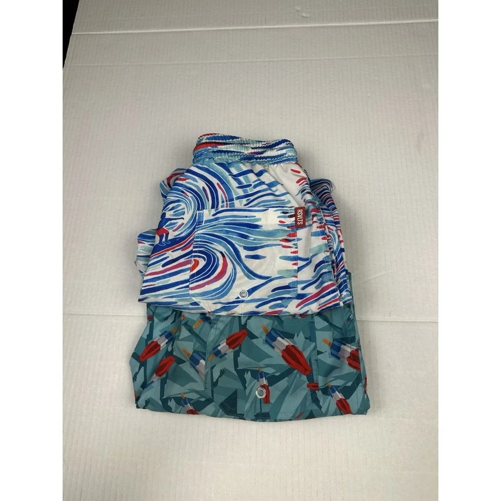 RSVLTS Swim Trunks Boys Lot Of 2 Watercolor Waves Surfer/Bomb-pop Lined